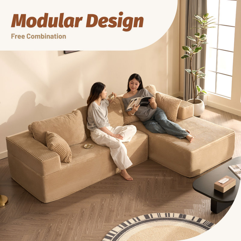 Corduroy Sofa, Camel, 272cm Right Chaise