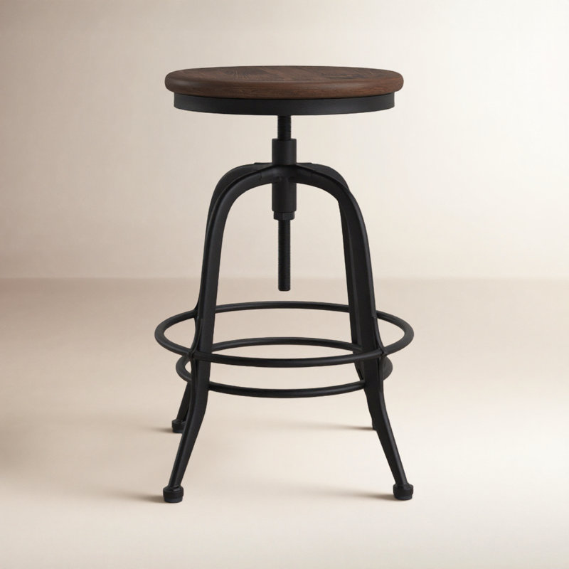 Swivel Solid Wood Adjustable Height Stool, Black