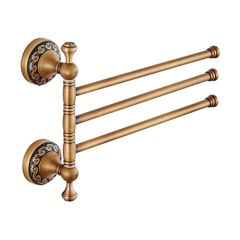 Porte-serviettes pivotant en laiton antique à 3 bras
