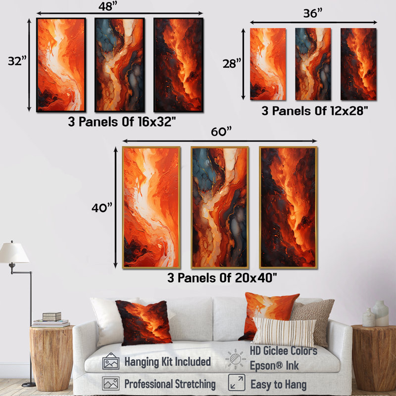 Muse en fusion flamme ardente, H 32 po x l 48 po, Cadre flottant brun