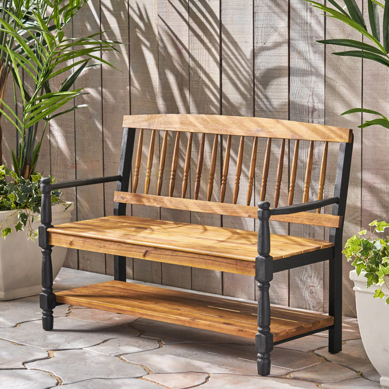Banc Classic Imperial, design avec tablette, bois, finition avec accoudoirs noirs, siège d'une profondeur de 52,25 po, siège 17,75 po