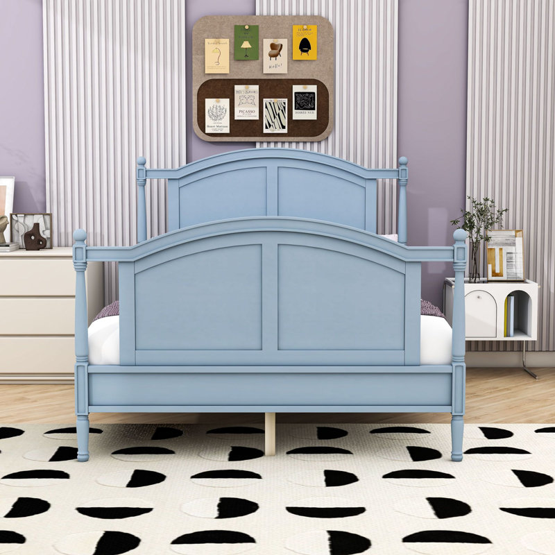 Lit plateforme en bois avec tête et pied de lit à panneau arqué, Light Blue, Full