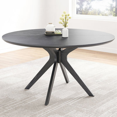 47.2" Solid Wood Round Dining Kitchen Table For 4-6 People With Intersecting Pedestal Base
