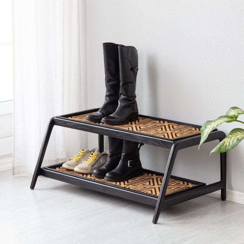 Support à bottes en bois massif de qualité supérieure avec tapis en fibre de coco naturelle - Rangement pour chaussures