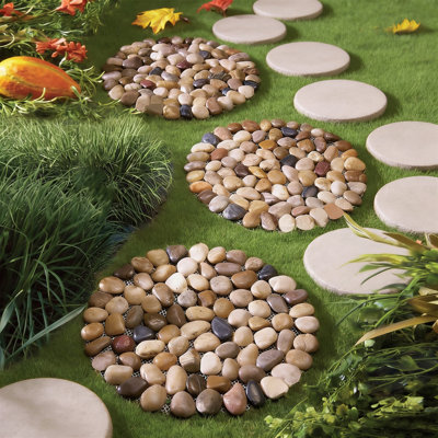 6-Pack River Stone Stepping Stones, 9" Diameter Smooth Polished Pebbles,Easy DIY Placement On Soil/Gravel, For Patio Lawn Yard Pathway