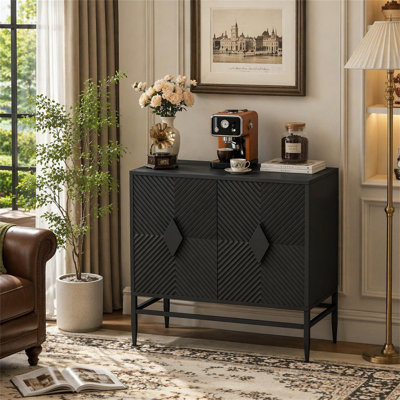 31.50" Modern 2 Door Wooden Storage Cabinet Accent Cabinet with Metal Leg Featuring Two-tier Storage