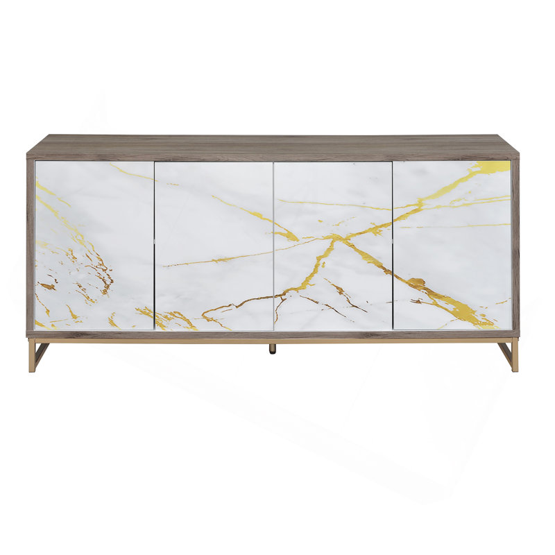 White Marble Paint Finish Console Cabinet