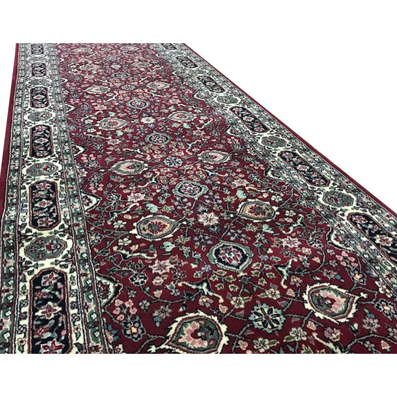 Hand-Knotted High-Quality Red and Ivory Runner
