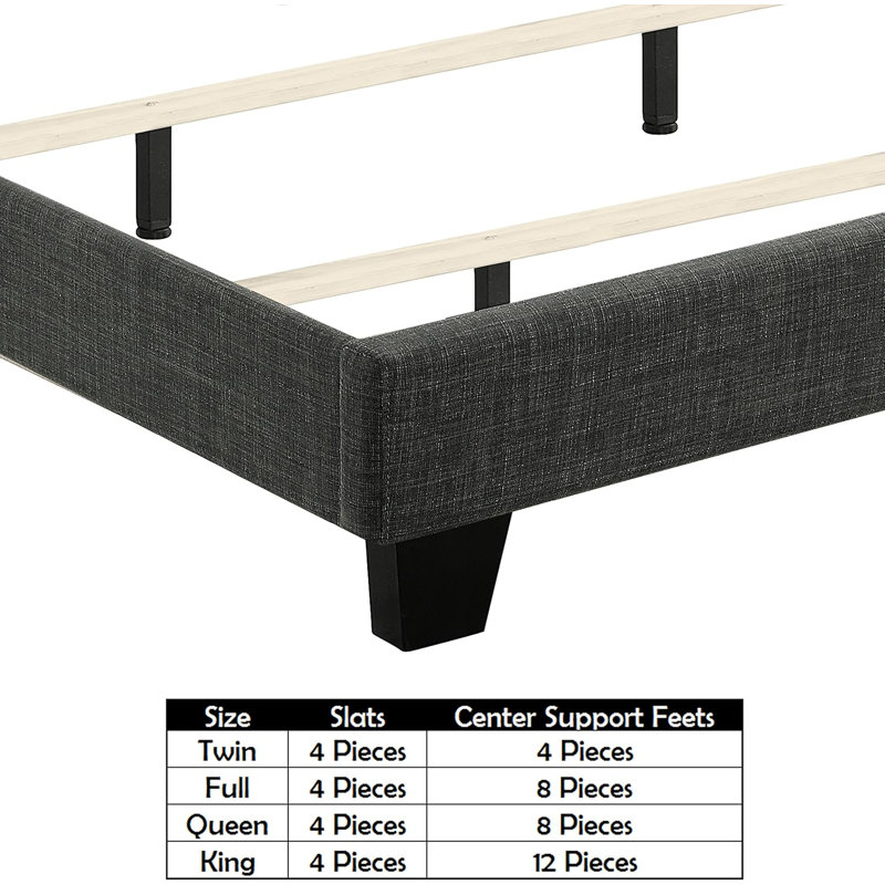 Structure de lit avec tête de lit capitonnée / revêtement en tissu, Lit double, Gris foncé