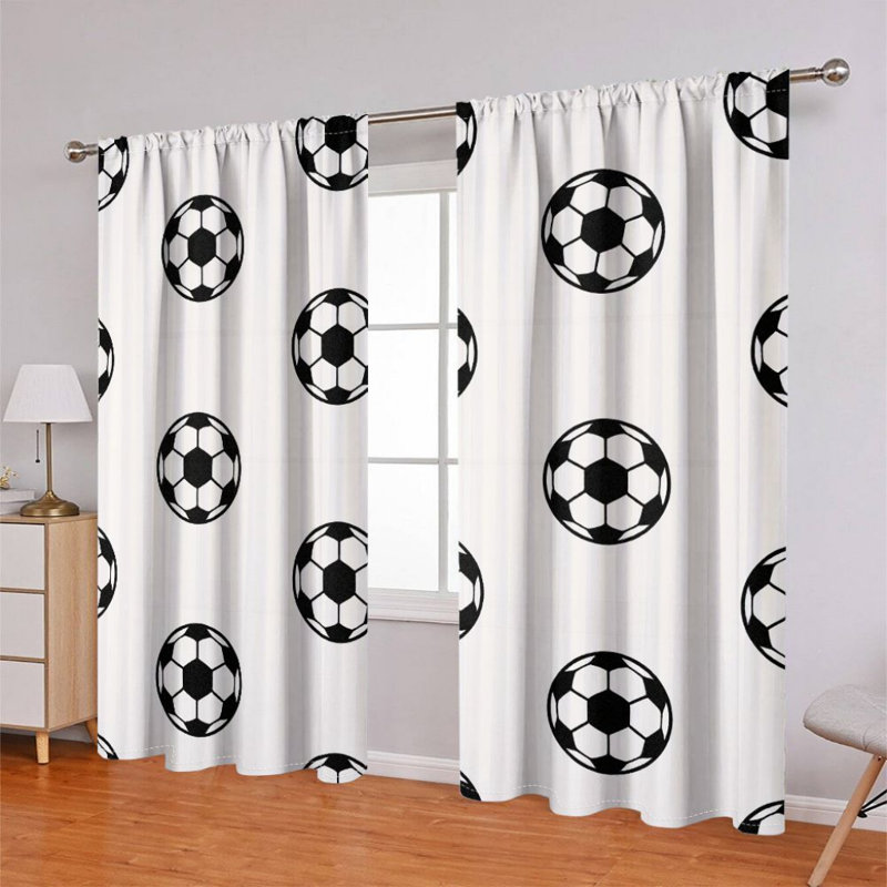 2 pièces rideaux de motif de ballon de soccer, rideaux occultant blanc moderne pour fenêtre de salon, traitement de poche de tringle de cuisine, cadeaux de décoration intérieure