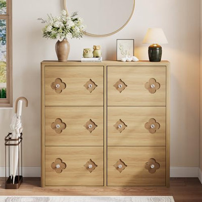 Armoire à chaussures avec tiroirs rabattables, armoire à chaussures autoportante mince, motif floral et poignées en forme de losange