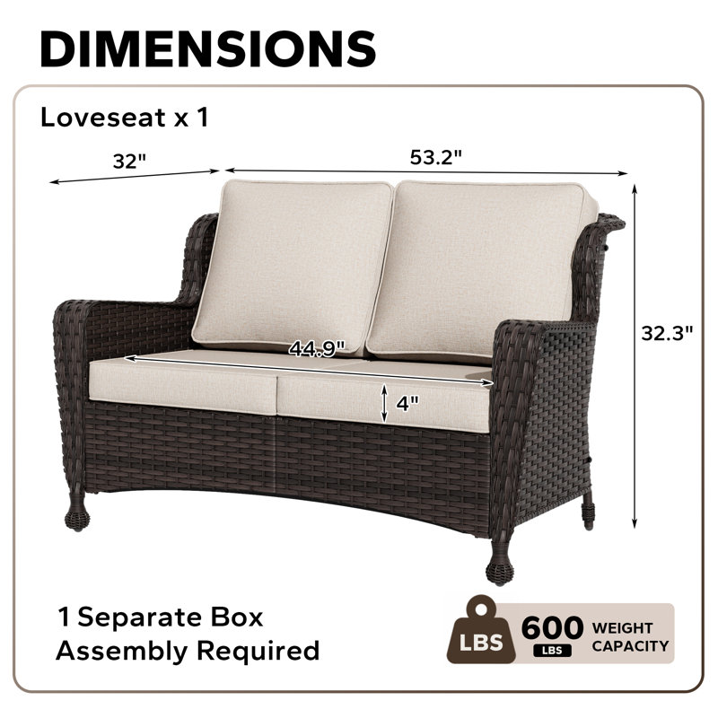 Causeuse d'extérieur en rotin avec coussins, Beige