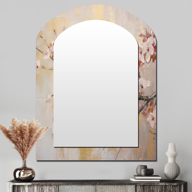 Apple Blossom Harmony III - miroir mural asymétrique unique, forme unique, 43 po x 33 po