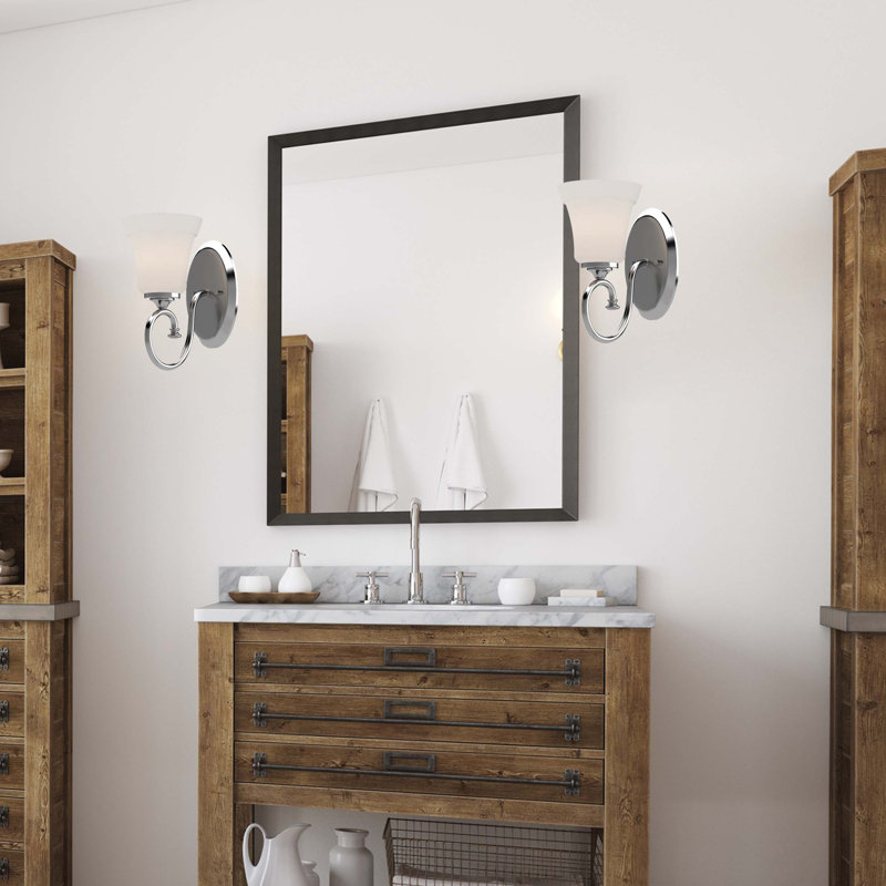  Tes 1-Light Indoor Chrome Wall Mount Sconce with White Frosted Glass Bell Shade