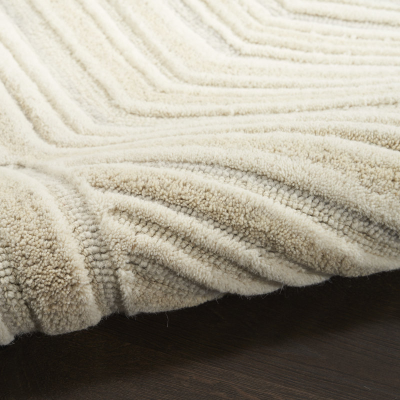 Tapis intérieur en laine ivoire moderne Ebern Designs Atyana, Rectangle 8 pi 6 po x 11 pi 6 po