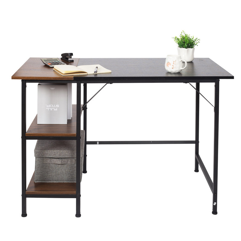 Sarafina Metal Base Writing Desk, Brown/Black, 39.13" H x 47.24" W x 23.62" D