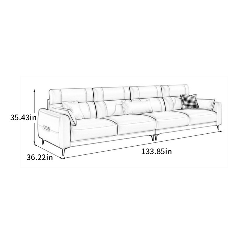 Canapé à rangée droite de luxe américain, H 35,43 po x l 133,85 po x P 36,22 po, 4