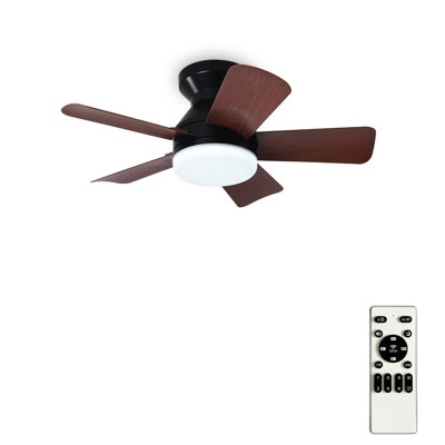 Depuley Modern Low Profile Flush Mount Ceiling Fan with Lights, ABS Blades, 25 Inch, Remote Control & Dimmable LED, Reversible DC Motor, Indoor/Outdoor Use – Walnut Finish Options Available