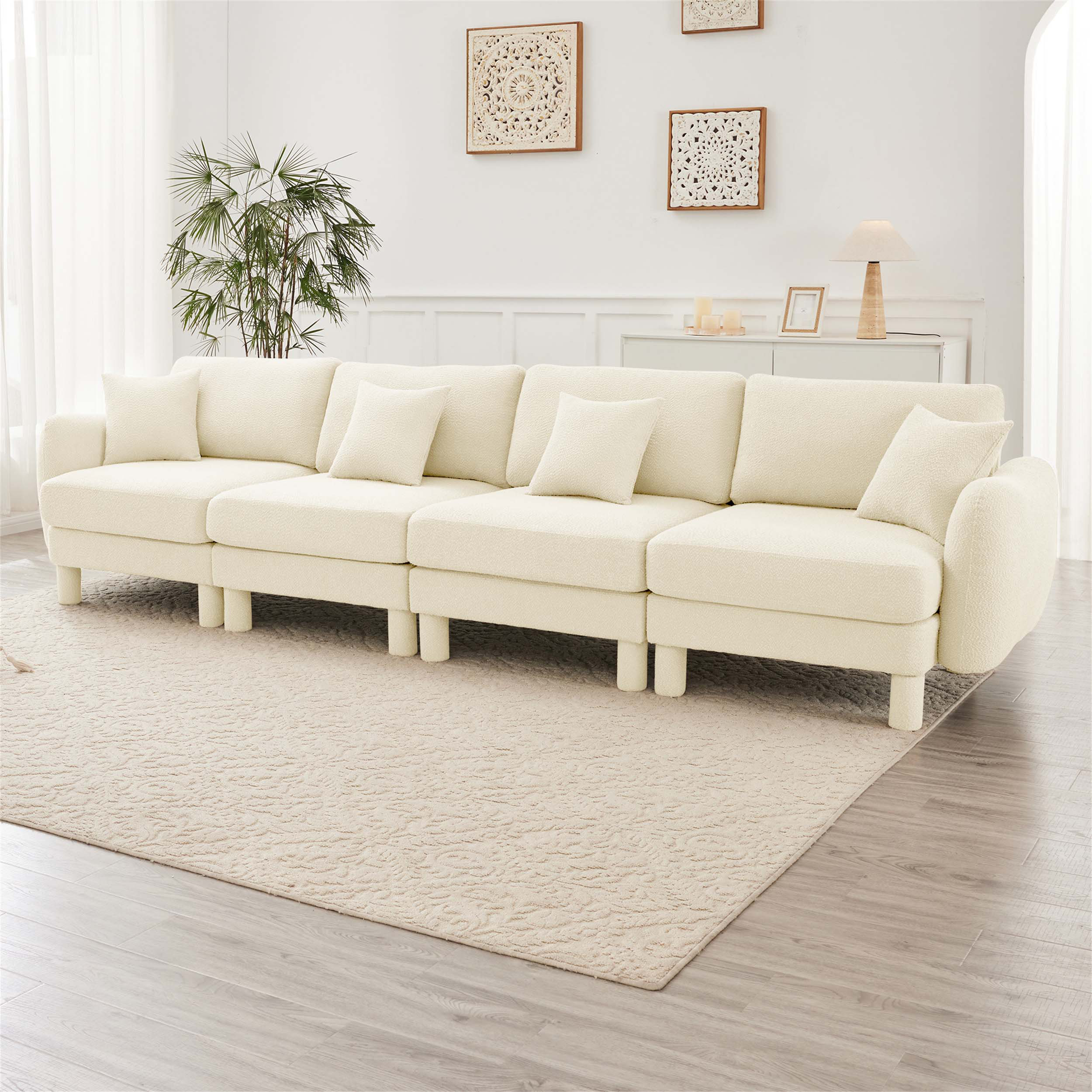 Winston Porter Boucle Fabric Three - seater Sofa Couch with Distinctive ...