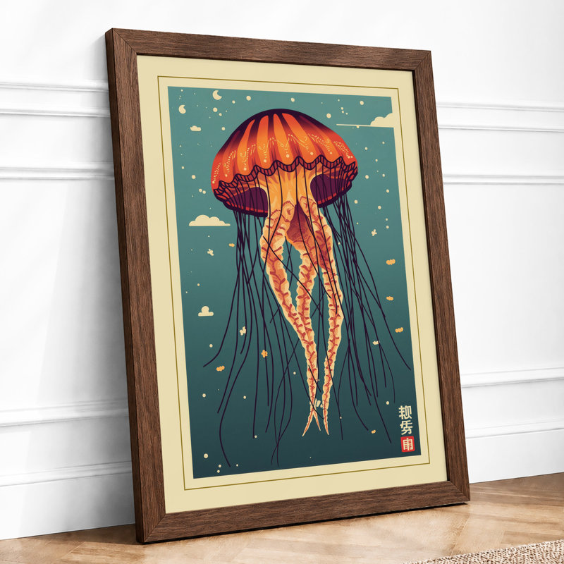 Glowing Jellyfish Japandi - Print, Walnut, A1 - 84.1 x 59.4 cm