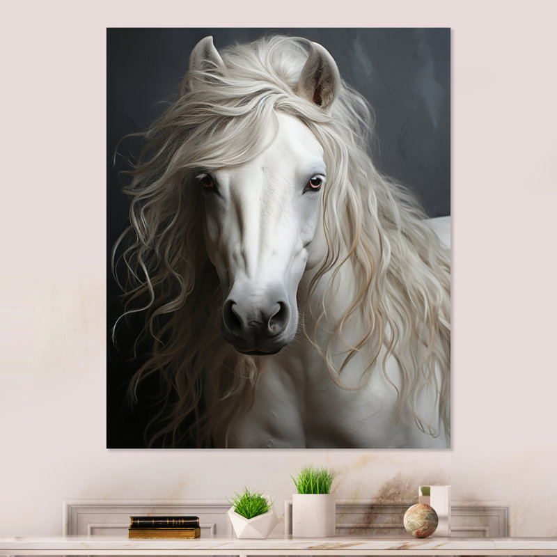 Décoration murale en métal White Horse Subtle Whispers, H 32 po x l 24 po x P 1 po