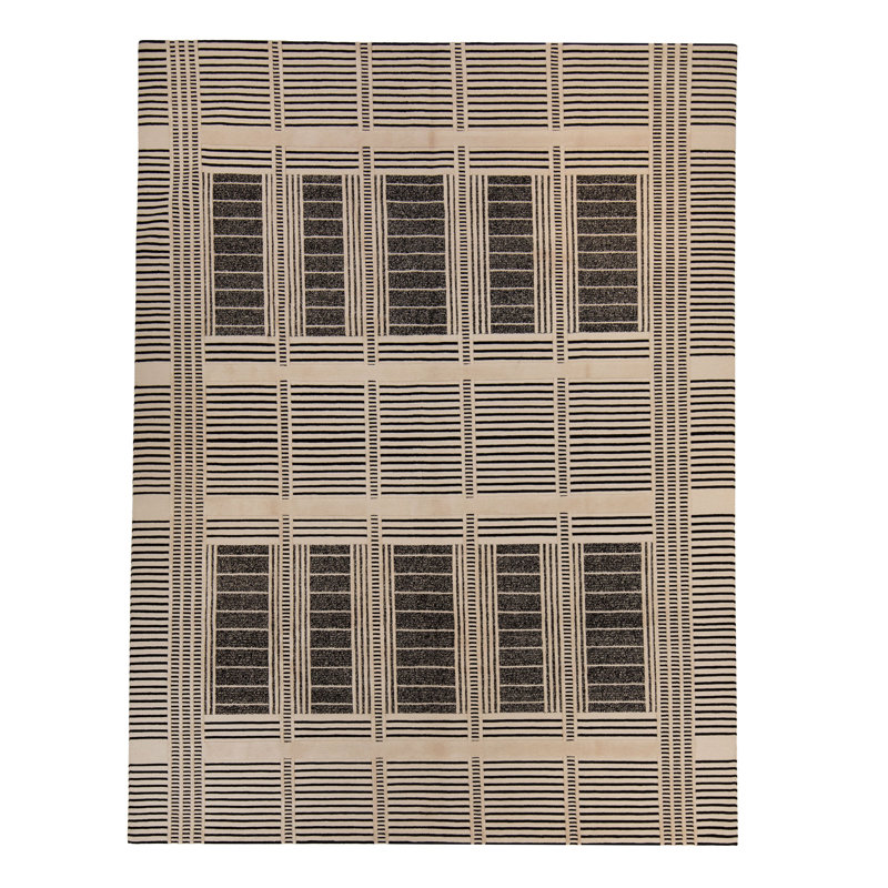 Black & White Contemporary Silk Rug - 8' x 10'