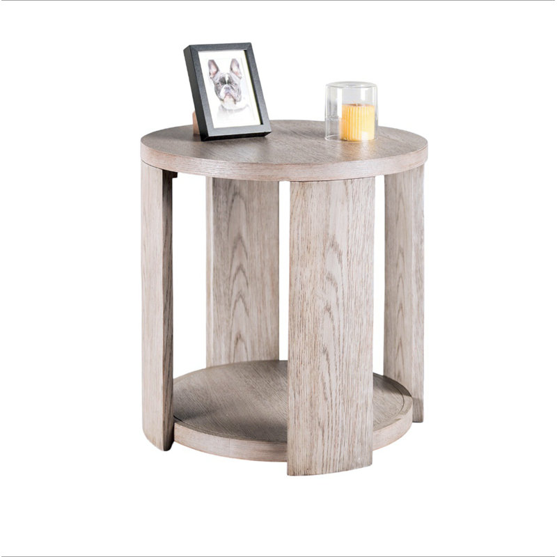 Table de bout ronde avec tablette inférieure ouverte en chêne
