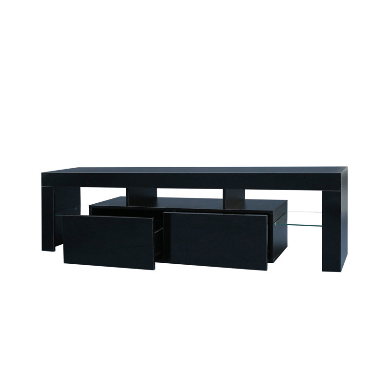 Modern Black TV Stand, 20 Colors LED TV Stand W/Remote Control Lights, Black
