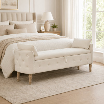 67" Linen Bedroom Storage Bench for End of Bed King Size with Tufted Armrest,Zipper Pocket