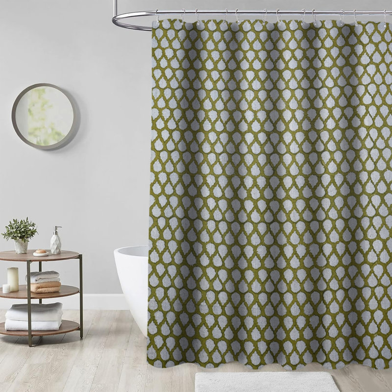 Rideau de douche en lin doux à imprimé main | Accessoire de salle à manger de style rétro par Fabividine, Panchi, vert