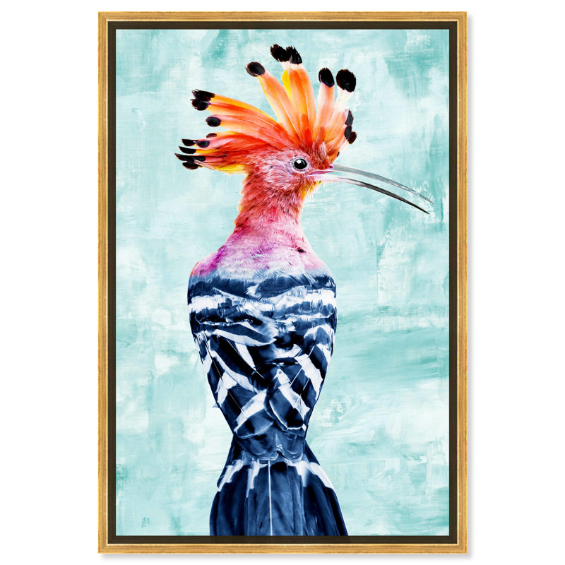 Hoopoe Colorful Bird - Peinture sur toile, Cadre doré, H 31,5 po x l 21,5 po