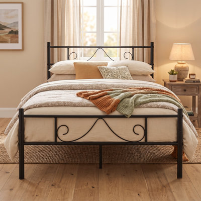 Classic Metal Bed Frame with Decorative Headboard & Footboard