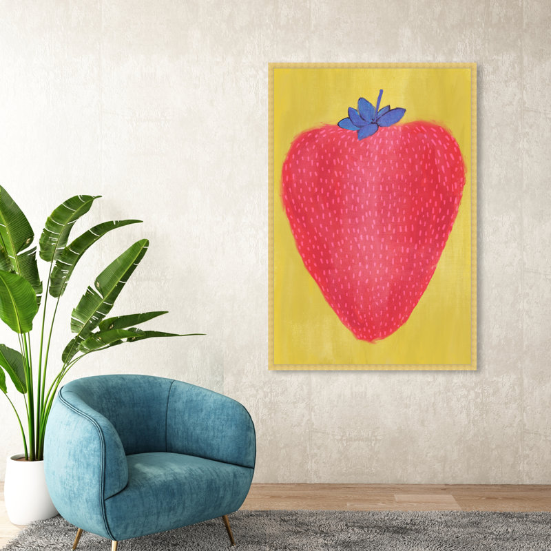 One Strawberry Colorful Shortcake Berry - impression sur papier, H 54 po x l 36 po x P 1,5 po, Cadre doré