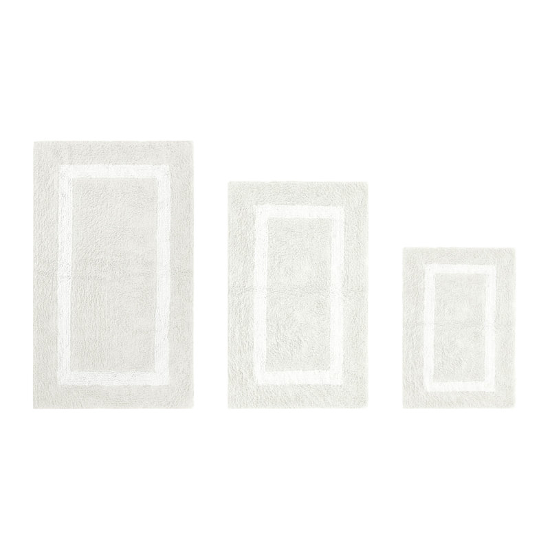 Atle Reversible Cotton Tufted Bath Rug Set, 3PC (17" x 24" | 21" x 34" | 24" x 40"), Ivory/White