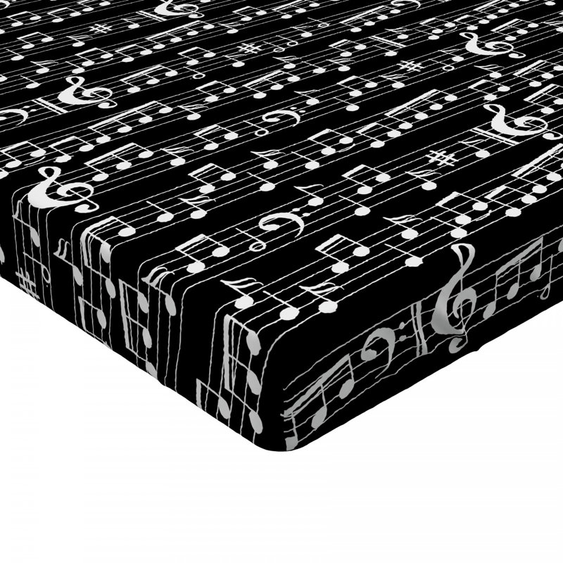 Black Music Note Microfibre Jersey Knit Fitted Sheet, European Kingsize (160 x 200cm)