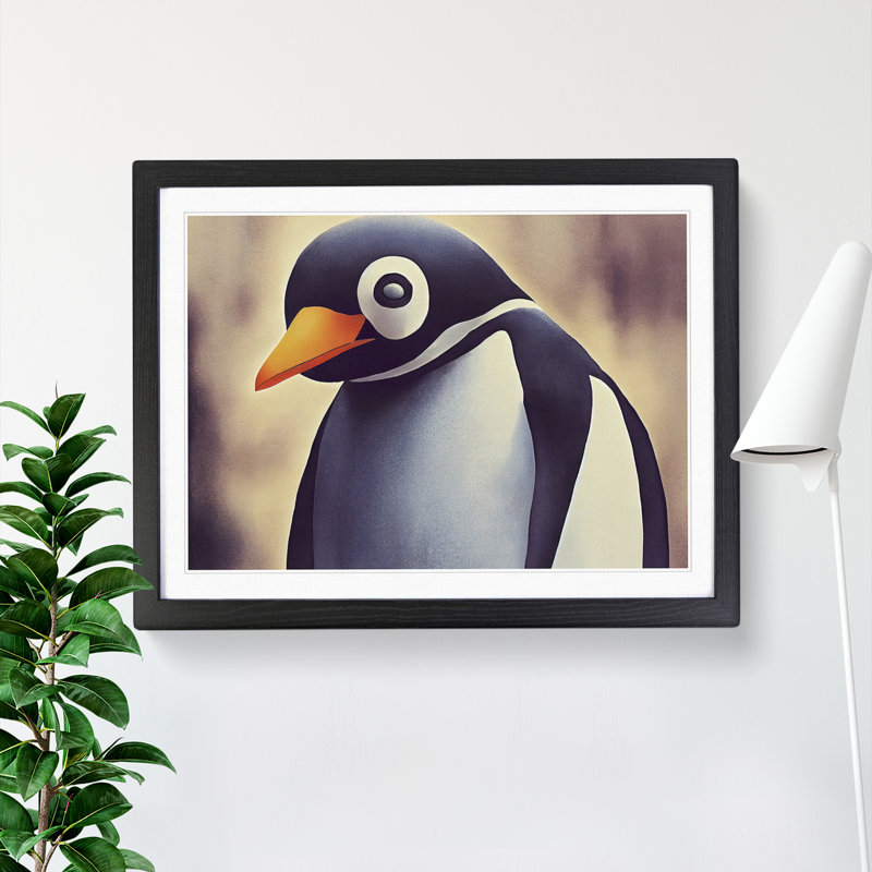 XH1022-6877X Penguin Portrait - Single Picture Frame Print, Black Framed, 46cm H x 64cm W x 2cm D