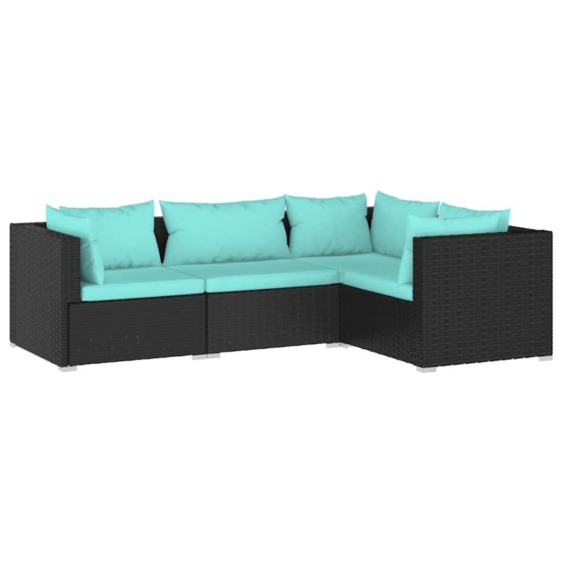 Ensemble de salon de jardin d'extérieur noir et bleu eau, Bleu eau