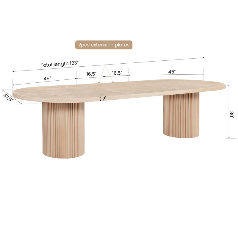 Bachman Oval Extendable 90'' to 123" Solid Wood Oak Dining Table, White Oak