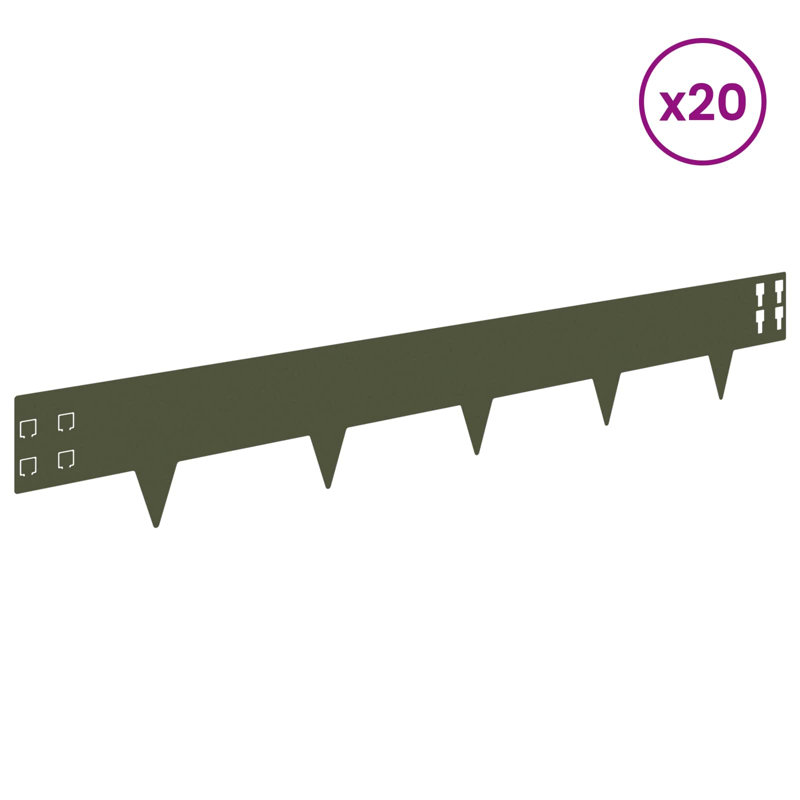 100cm W Steel Lawn Edging, 15cm H x 100cm W, Olive Green
