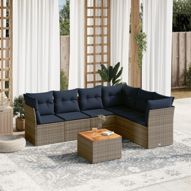  Ensemble de canapé de patio 7 pièces avec coussins en rotin de polyester gris