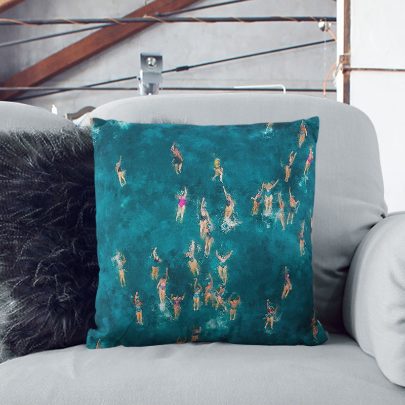 Swimmers Swimming Painting Cushion with Filling, 55cm H x 55cm W x 20cm D, Stone