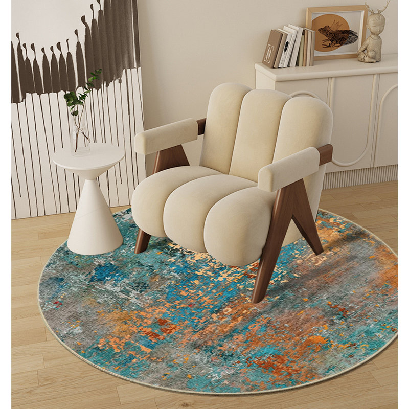Modern Abstract Round Living Room Rug - Non-Slip Faux Wool, Washable & Stain-Resistant, Soft Fade-Free Design, Round 4'