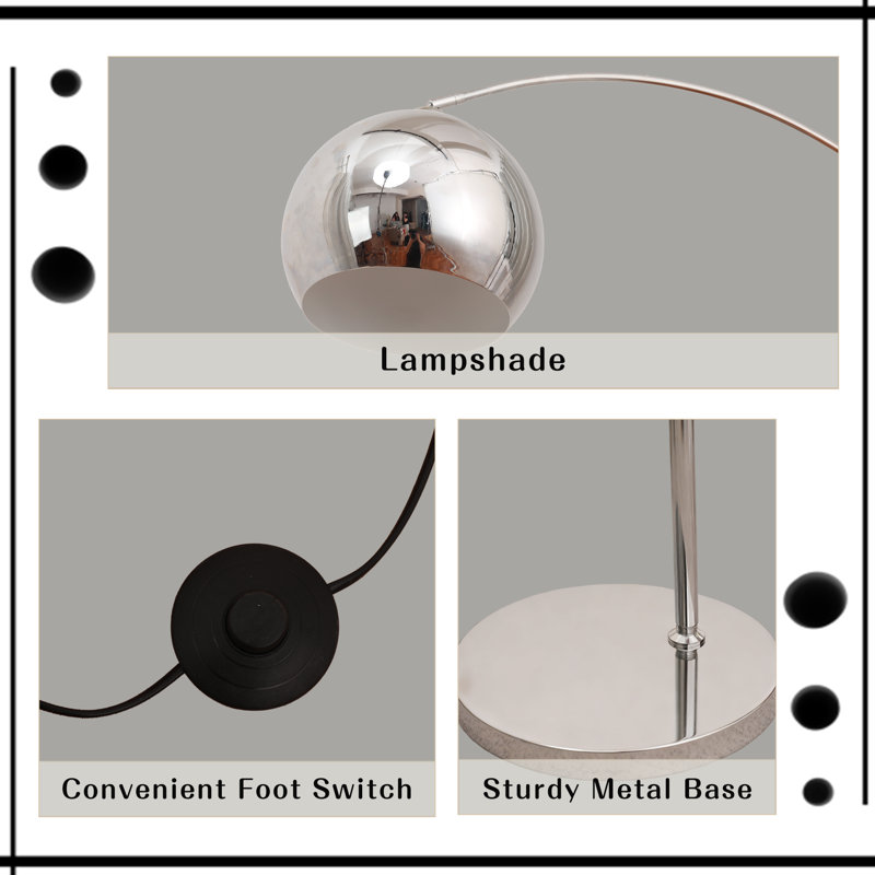 Silver Arched Floor Lamp, Metal Lampshade & Base