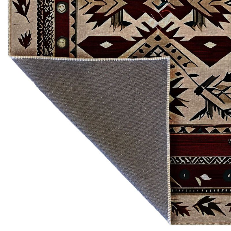 Tapis décoratif rétro bourgogne et beige, Rectangle 4 pi 7,12 po x 6 pi 6,74 po