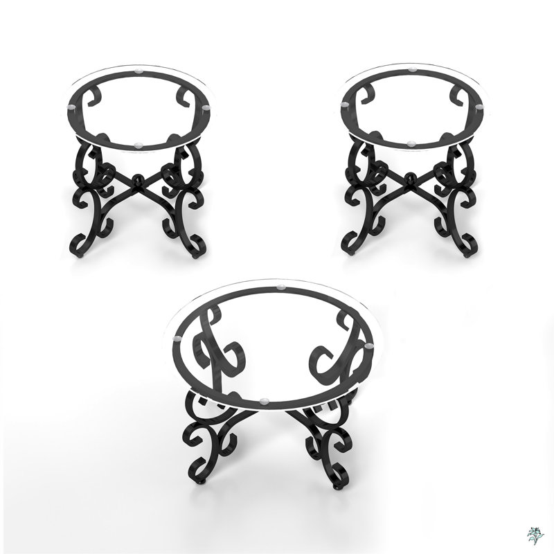 Ensemble de 3 tables basses en verre trempé, table d'appoint ronde
