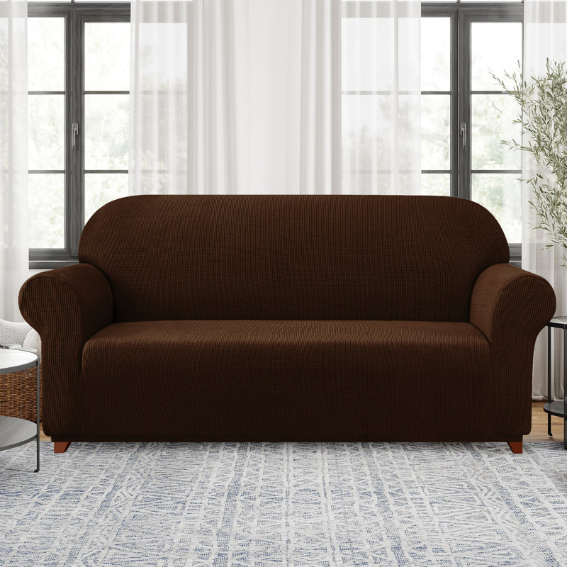 Soft Spandex Stretch Box Cushion Sofa Slipcover, Chocolate, 104cm H x 235cm W x 107cm D