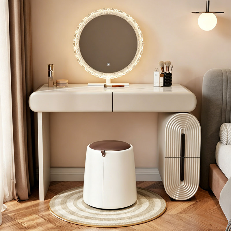 Modern Simple Dressing Table, Sintered Stone Surface Makeup Vanity with Storage Drawers, 29.92" H x 47.24" W x 15.75" D