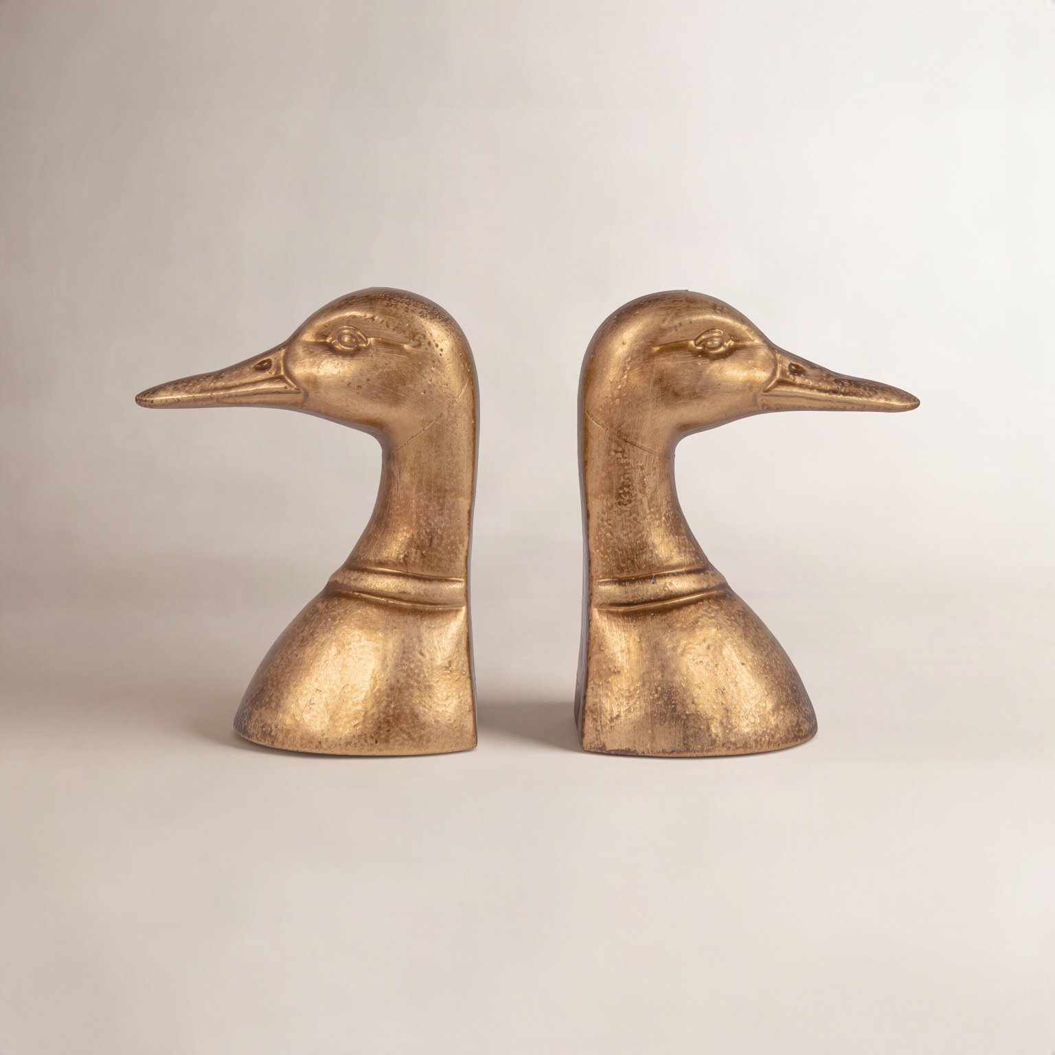 Cast Iron Duck Decorative Bookends, Gold