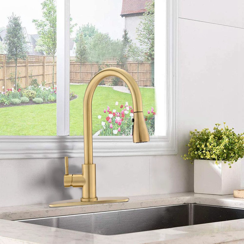 INLE Pull Down Kitchen Faucet, Brushed Gold