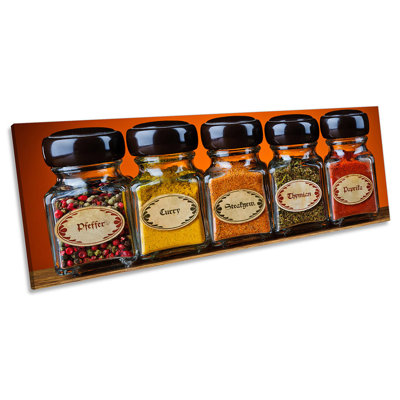 Kitchen Spices Bottles Orange - Wrapped Canvas Panoramic Art Prints